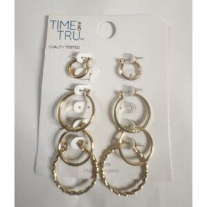 Time And Tru 6-Pair Gold-Tone Hypoallergenic Hoop Earrings Set